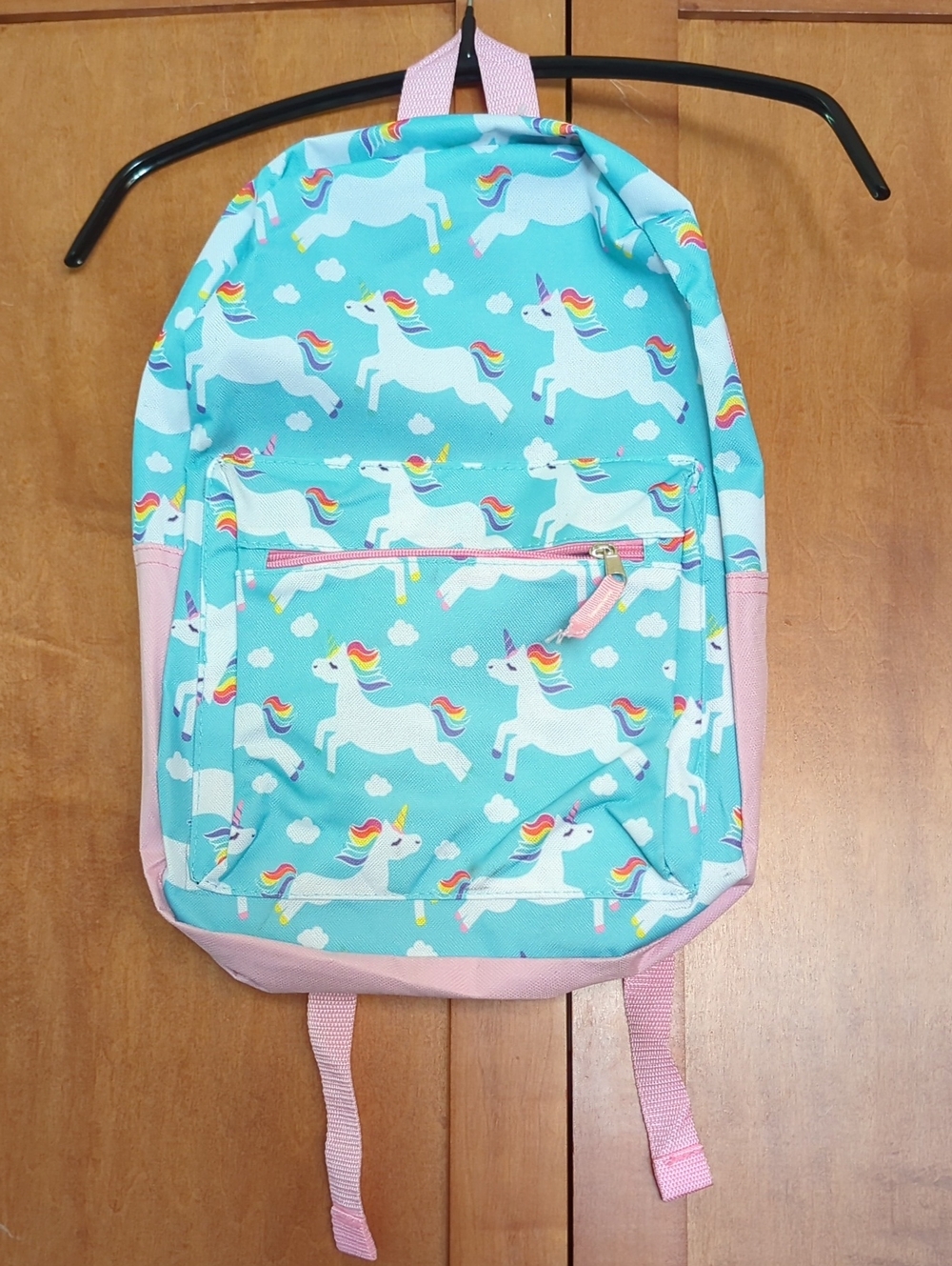 New Kids Unicorn Print Backpack in Aqua & Pink